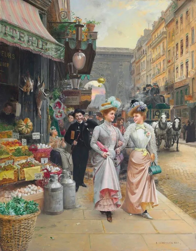 Elegant promenade-maleri - Basile Lemeunier | Kunsttryk