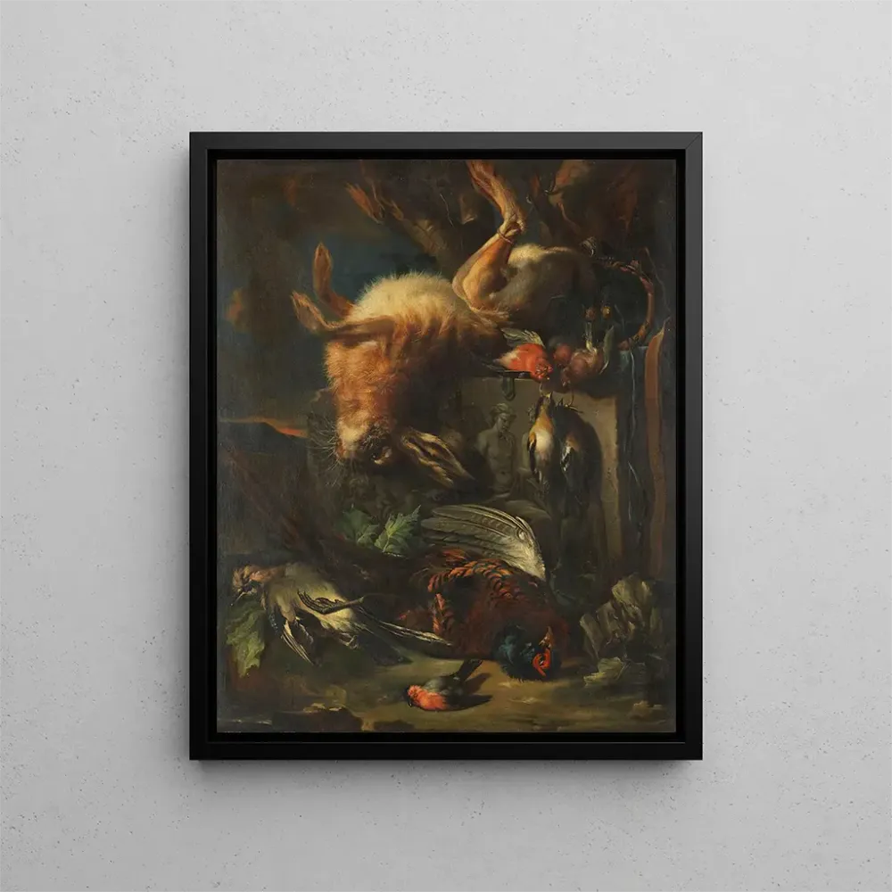 Jagttavle af død natur med en hare og fugle - Franz Werner von Tamm | Kunsttryk Source: Tableau Nature morte de chasse ave...