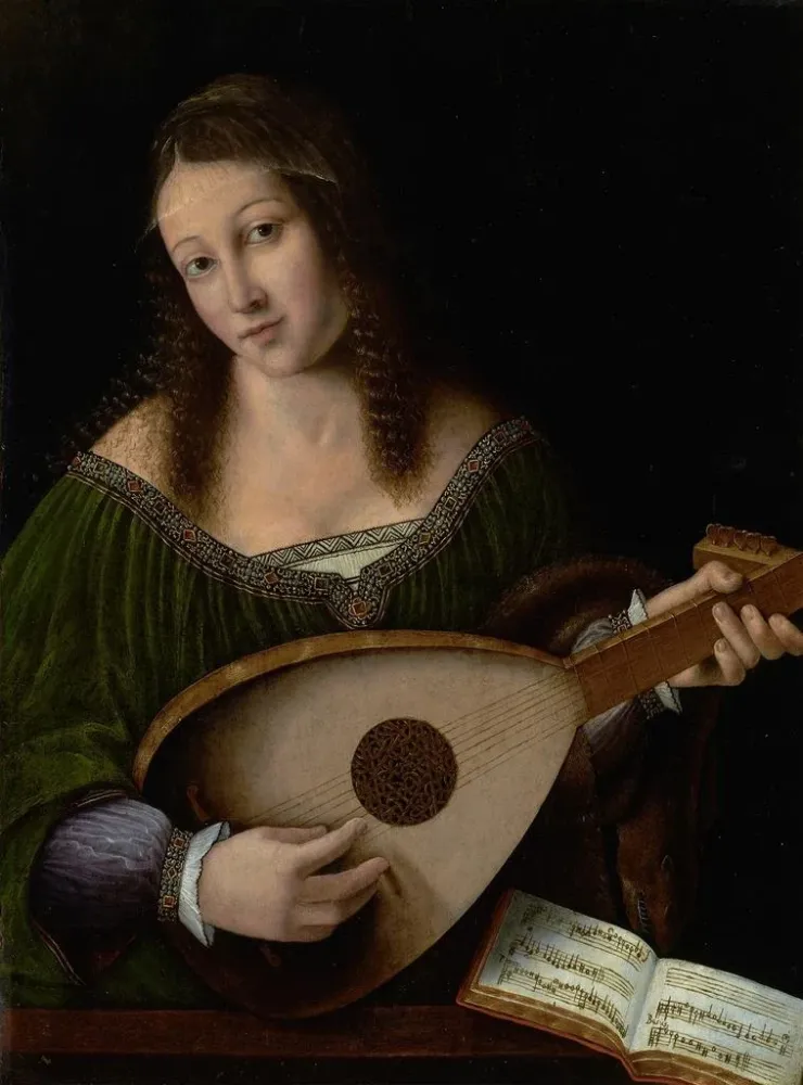 Kunsttryk Dame, der spiller lut - Bartolomeo Veneto | Kunsttryk