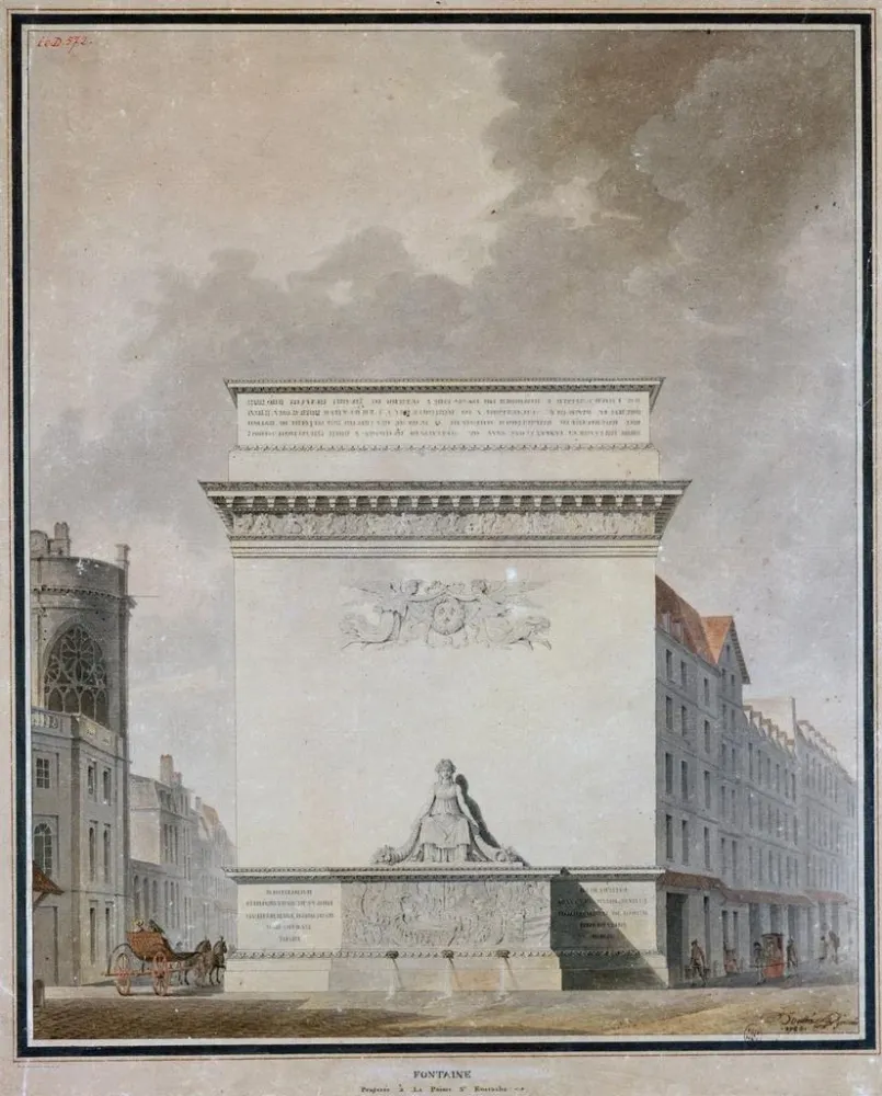 Kunsttryk af Fontaineprojekt ved Pointe Saint - Eustache - Étienne - Louis Boullée