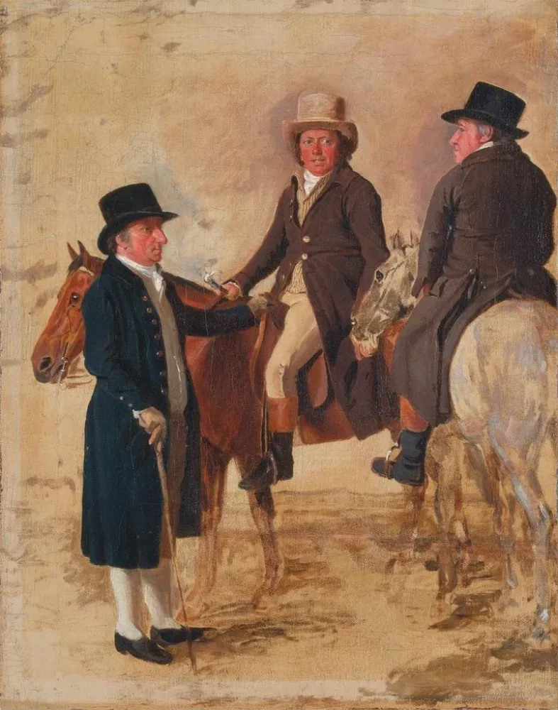 Kunsttryk John Hilton, dommer i løbet på Newmarket, John Fuller, løbsdirektør og John Stevens - Benjamin Marshall
