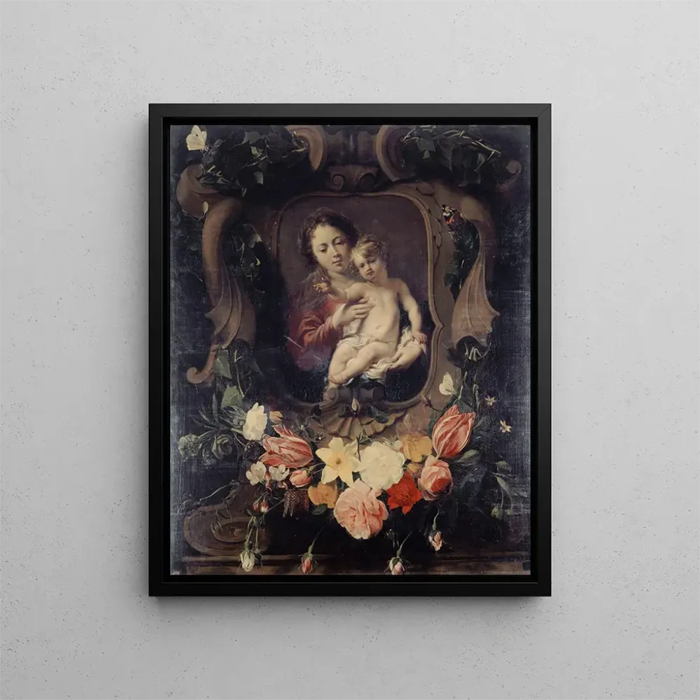 Kunsttryk Jomfru med barnet i en blomsterkrans - Daniel Seghers | Kunsttryk