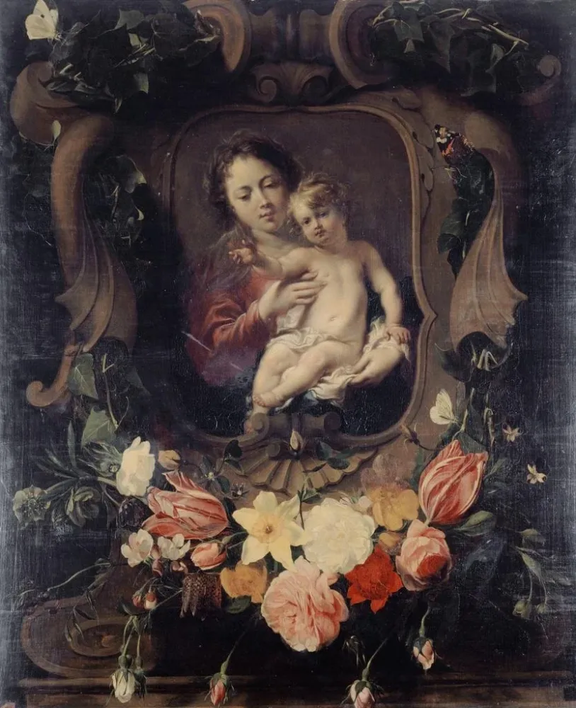 Kunsttryk Jomfru med barnet i en blomsterkrans - Daniel Seghers | Kunsttryk