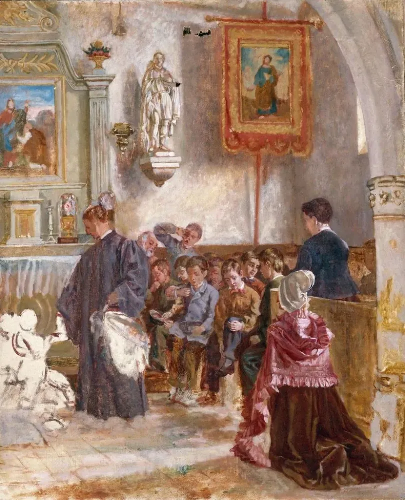 Kunsttryk Katolsk undervisning i en kirke - Auguste Dutuit