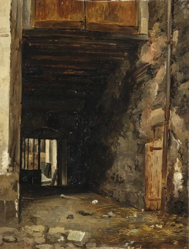 Kunsttryk af L'Entrée d'une cour - Auguste Xavier Leprince