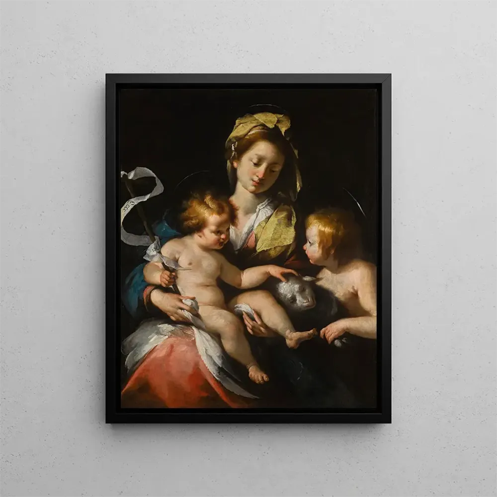 Kunsttryk af maleri La Vierge à l'Enfant avec le petit saint Jean-Baptiste - Bernardo Strozzi