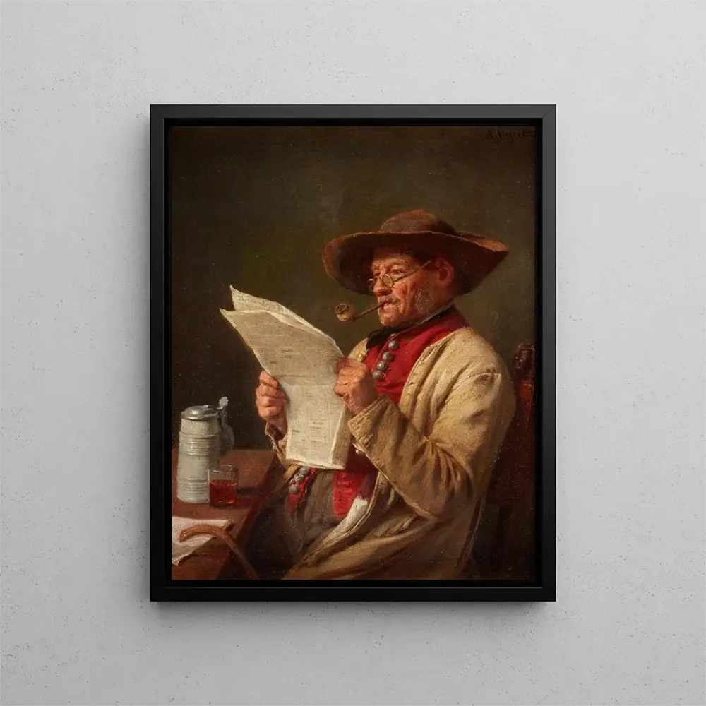 Kunsttryk Mand der læser nyhederne - August Friedrich Siegert