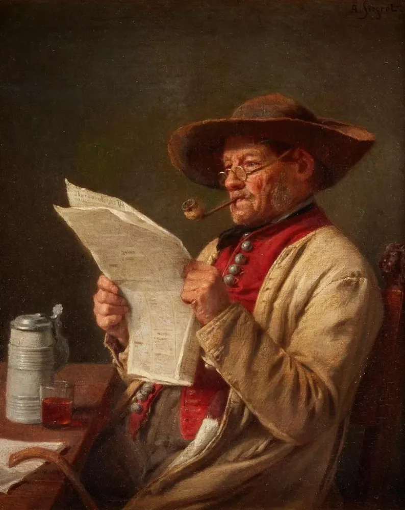 Kunsttryk Mand der læser nyhederne - August Friedrich Siegert