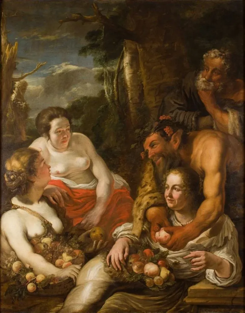 Kunsttryk af mytologisk scene, der fylder frugtbarhedshornet - Daniel Jacobs | Kunsttryk