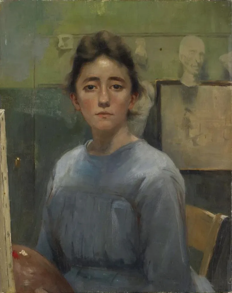 Kunsttryk Selvportræt foran lærredet - Augusta Roszmann | Kunsttryk