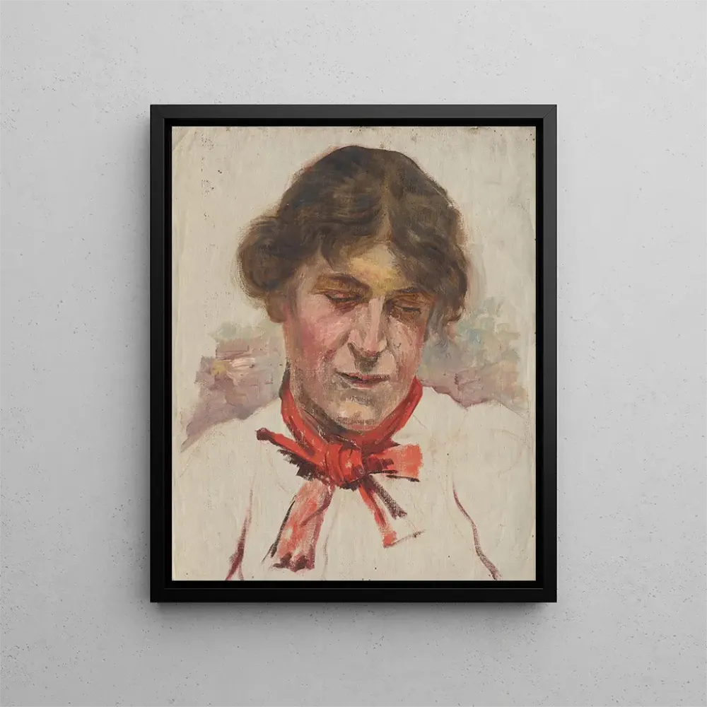 Kunsttryk Studie af kvindehoved med en rød knude - Aurel Ballo | Kunsttryk