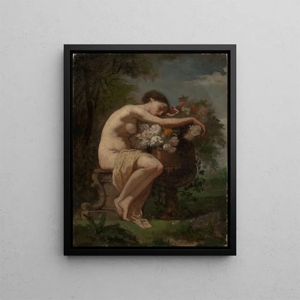 Kunsttryk Studie af en nymfe ved siden af en blomsterurn - August Jernberg | Kunsttryk