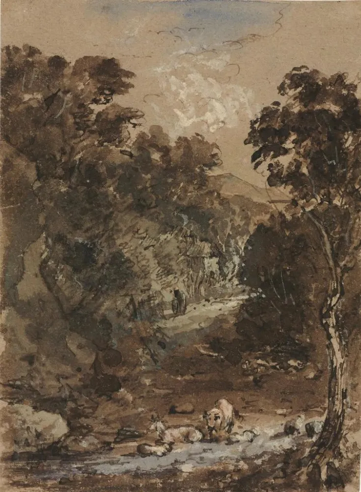 Landsskabsmaleri med dyr fra gården - Benjamin Barker | Kunsttryk Source: Tableau Paysage avec animaux de la ferme - Benja...