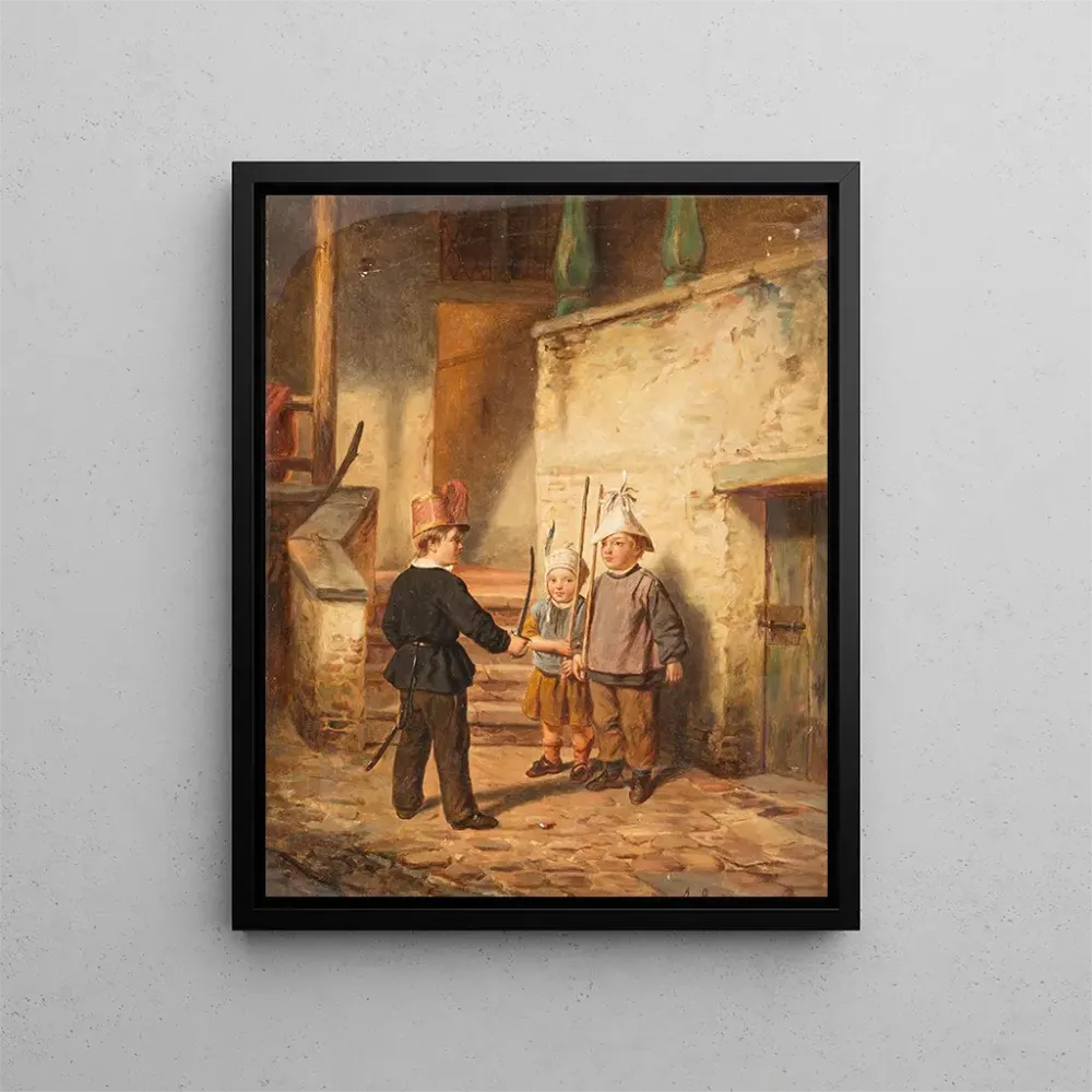 Maleri Børn, der leger soldater - Auguste Bachelin | Kunsttryk