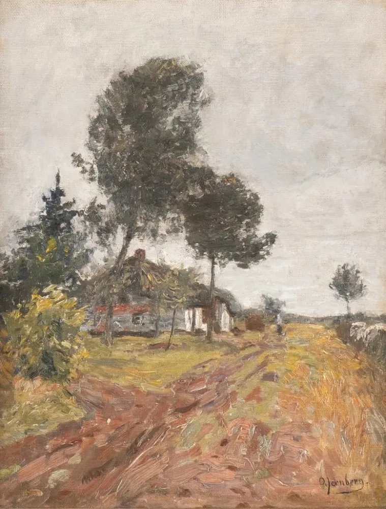 Maleri Chalet ved vejkanten - August Jernberg | Kunsttryk