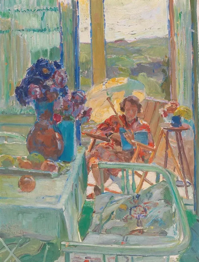 Maleri En dame med parasol - August Rieger | Kunsttryk