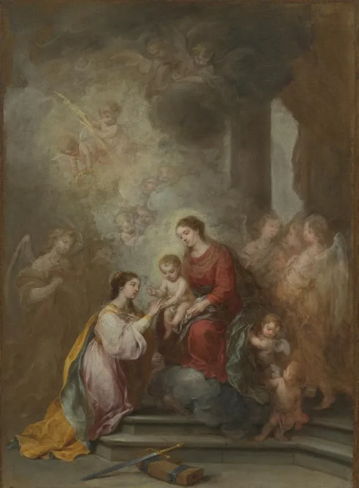 Maleri Den mystiske ægteskab af Sankt Katharina - Bartolomé Esteban Murillo | Kunsttryk