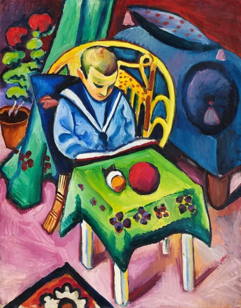 Maleri Dreng med en bog og legetøj - August Macke | Kunsttryk