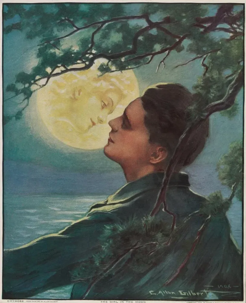 Maleri La Fille dans la lune - Brown Bigelow | Kunsttryk Source: Tableau La Fille dans la lune - Brown Bigelow | Reproduction