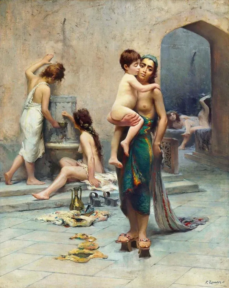 Maleri Hamam, badet - Fausto Zonaro | Kunsttryk