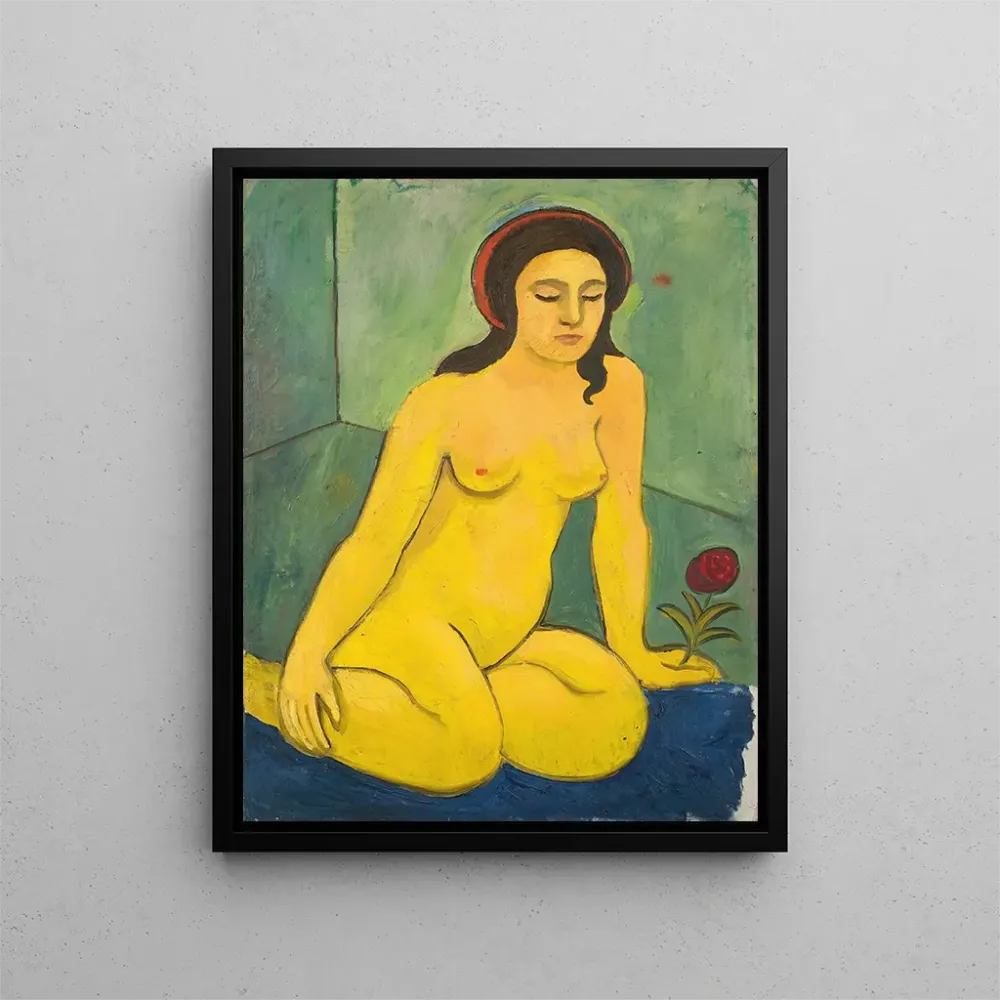 Maleri af en nøgne pige med en rød blomst - August Macke | Kunsttryk