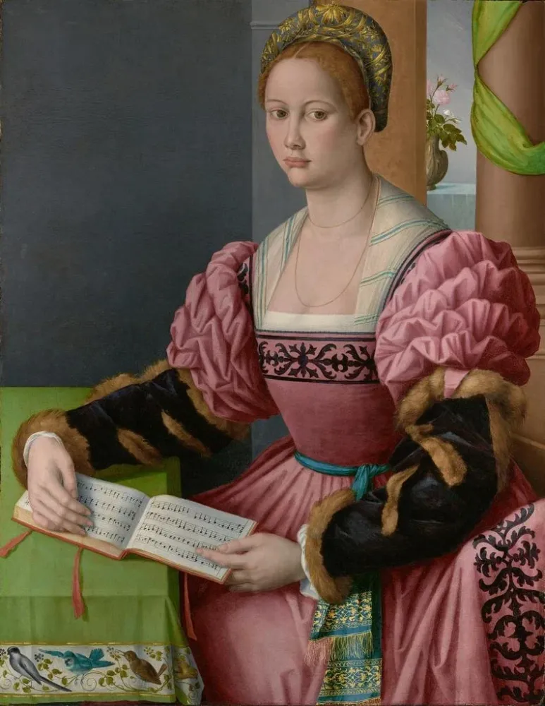 Maleri Portrait af en kvinde med en musikbog - Bacchiacca | Kunsttryk