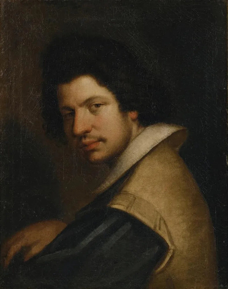 Maleri Portræt af en mand iført en jordbær - Bernardo Strozzi | Kunsttryk