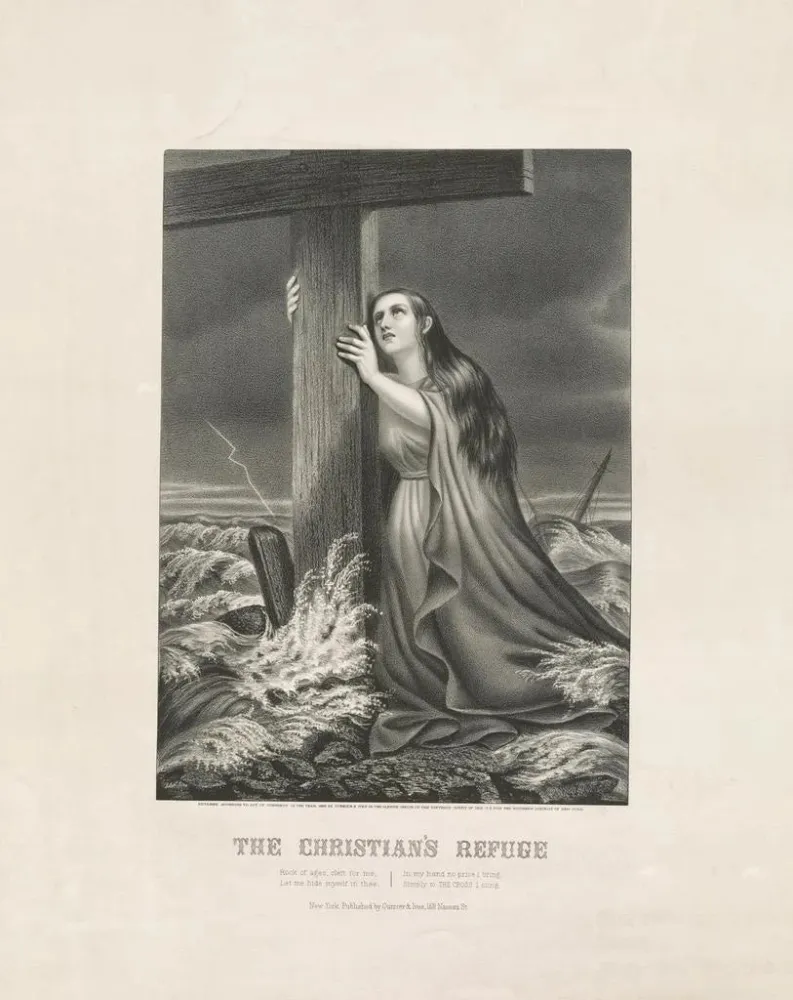 Maleri Le Refuge des chrétiens - Currier Ives | Kunsttryk Source: Tableau Le Refuge des chrétiens - Currier Ives | Reprodu...