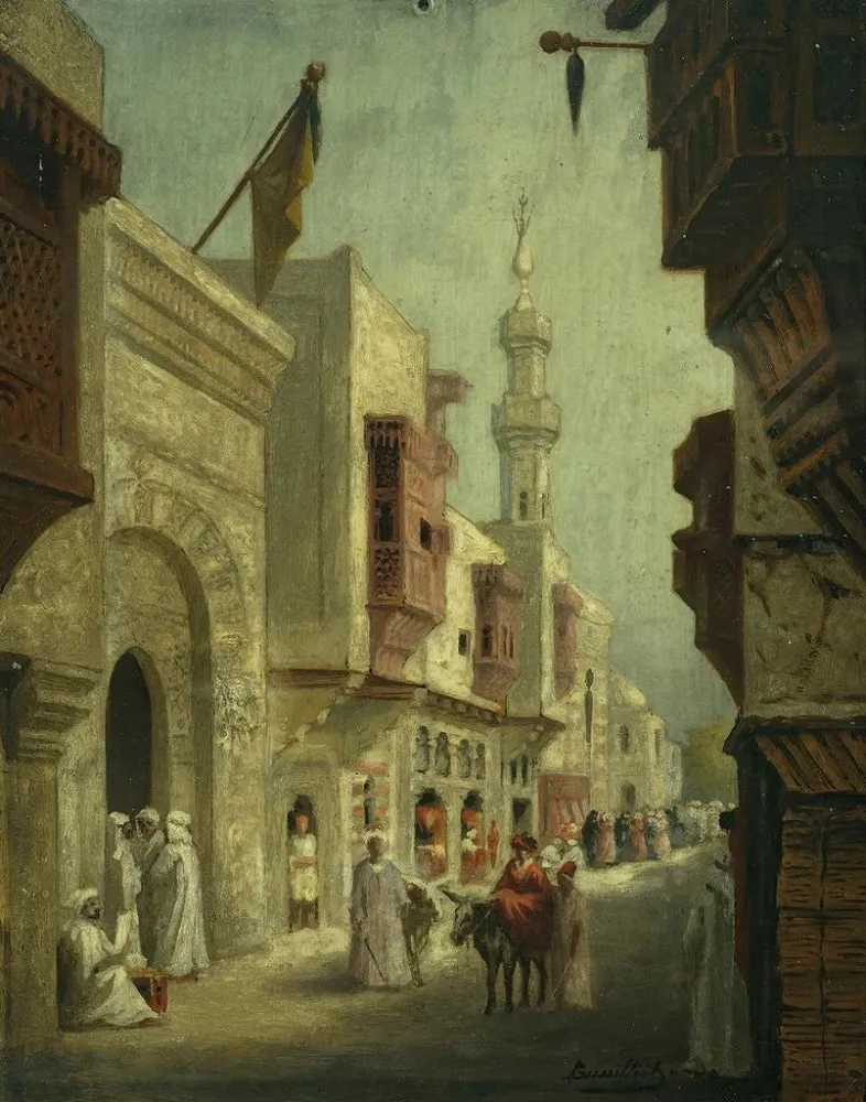 Maleri La Rue du Caire ved Expositionen i 1889 - C Bussilliet