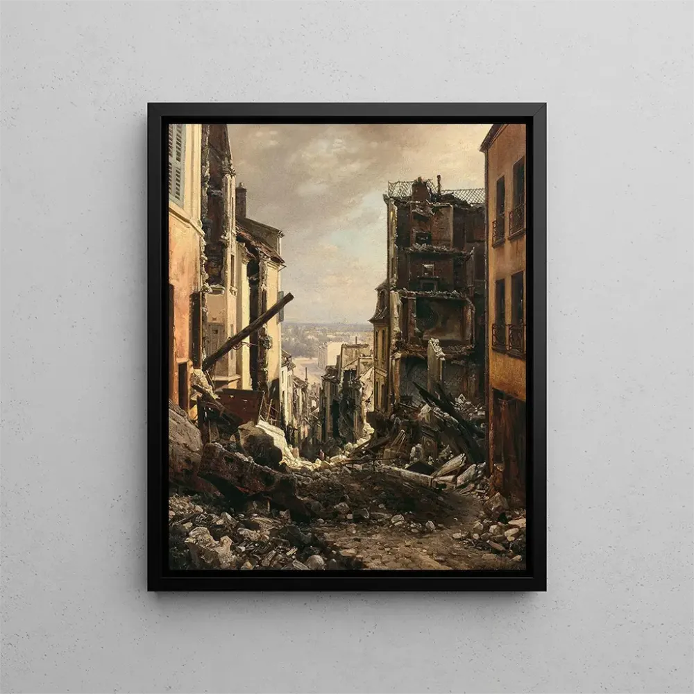 Maleri La Rue Royale à Saint - Cloud efter branden - Charles Euphrasie Kuwasseg