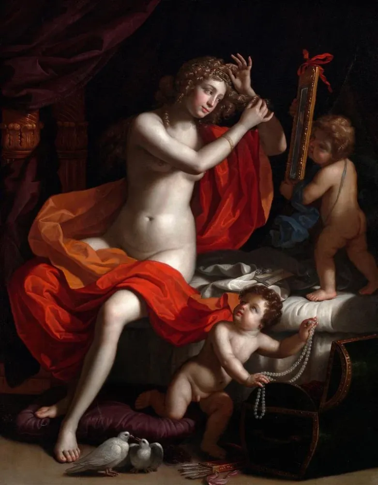 Maleri La Toilette de Vénus - Benedetto Gennari | Kunsttryk Source: Tableau La Toilette de Vénus - Benedetto Gennari | Rep...