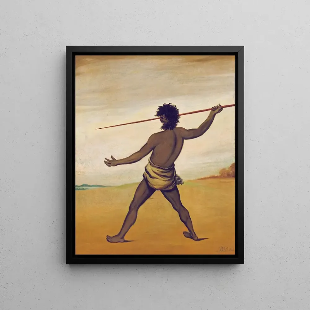 Timmy-maleri, en aboriginer fra Tasmanien, kaster en spyd - Benjamin Duterrau | Kunsttryk