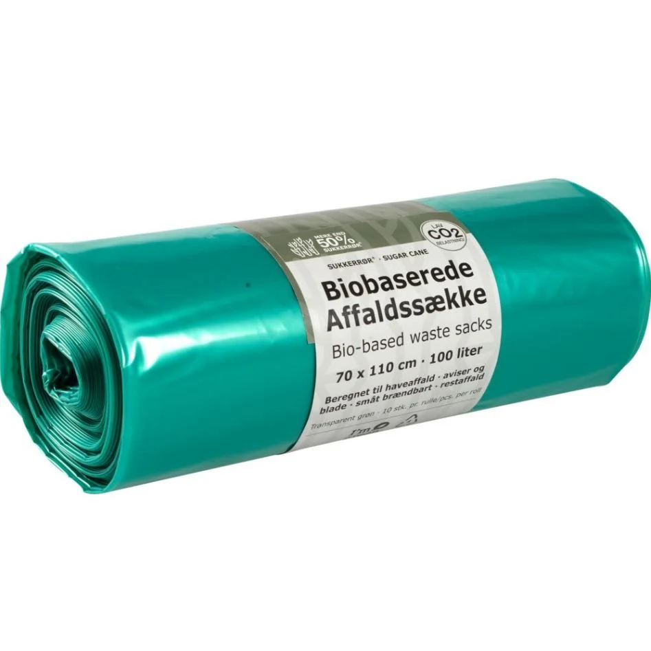 Biobaserede affaldssække 100 l, transparent grøn, 70x110 cm