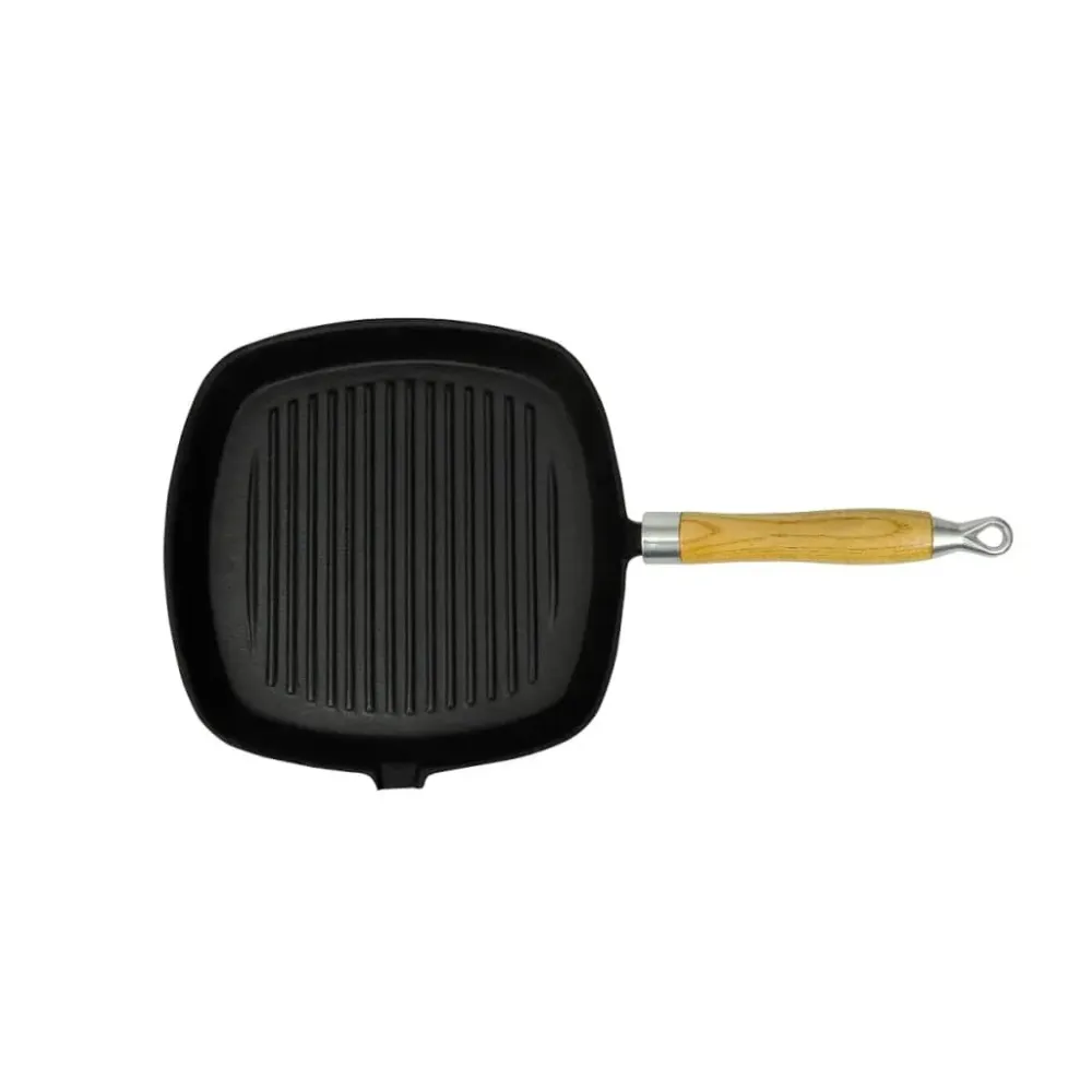 Grillpande I Støbejern Med Træhåndtag 20X20 Cm