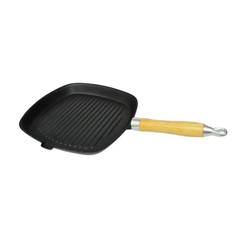 Grillpande I Støbejern Med Træhåndtag 20X20 Cm
