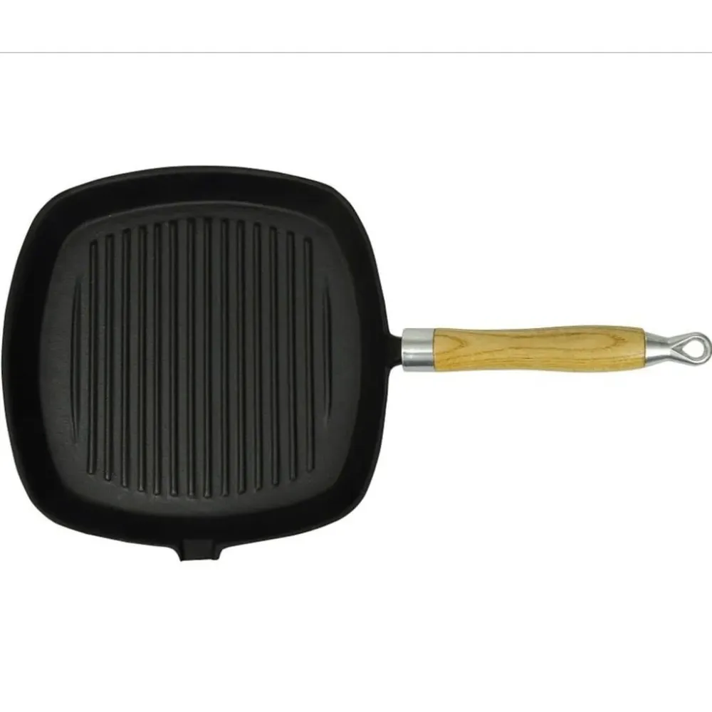 Grillpande I Støbejern Med Træhåndtag 20X20 Cm
