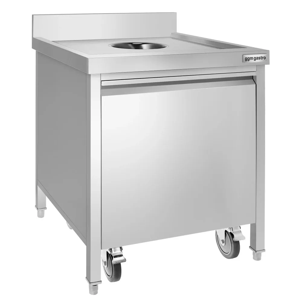 Skraldespand i rustfrit alloy med rullebeholder og bagkant - 50L