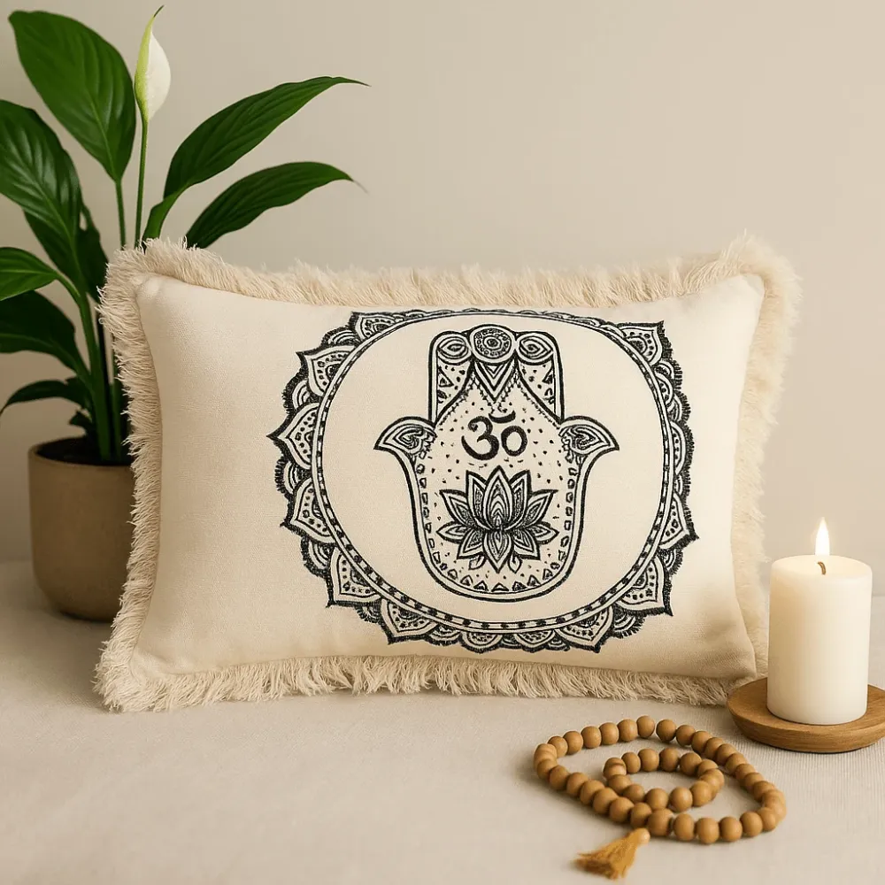 Bomuld Pudebetræk Hamsa Mandala 30x50cm Grøn