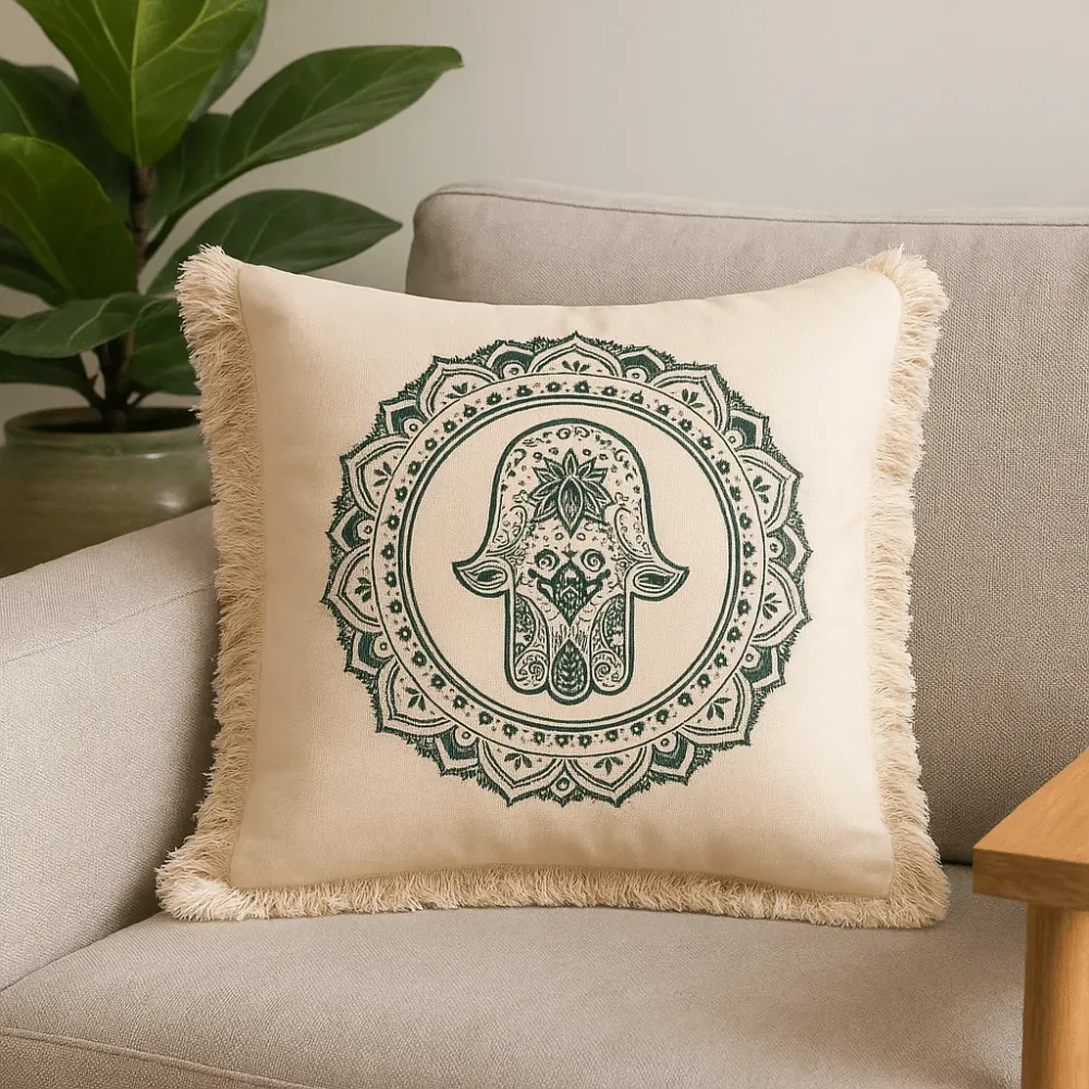 Pude Grøn Hamsa Mandala 45x45 cm