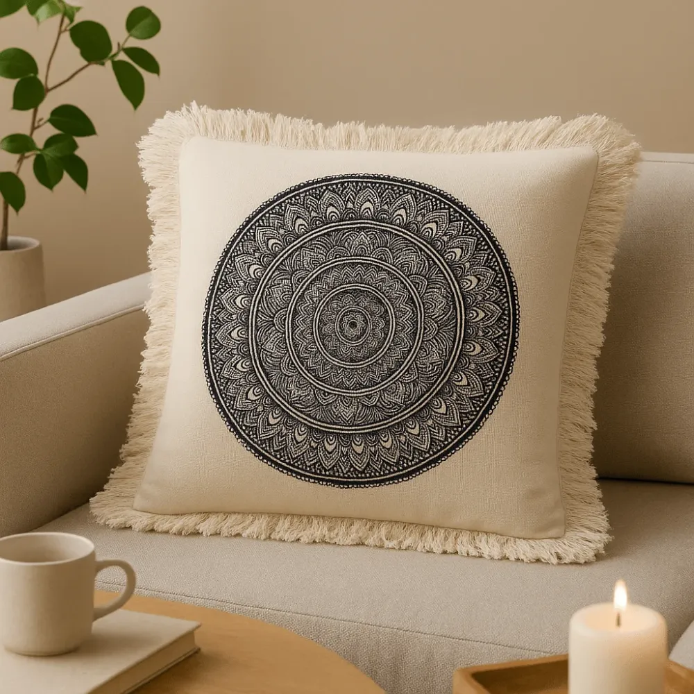 Pude Sort Mandala 60x60 cm