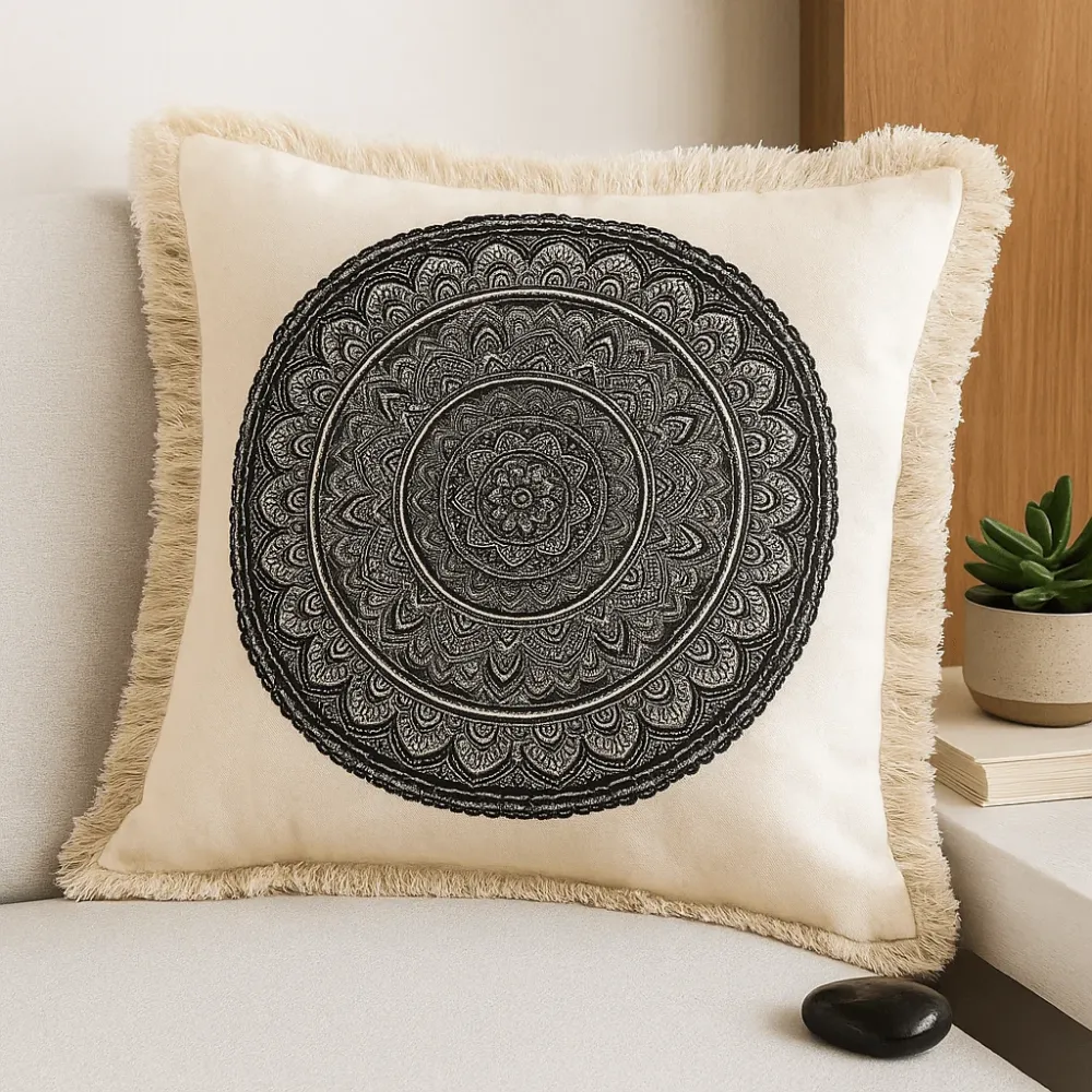 Pudevår Mandala 45x45cm Sort Bomuld