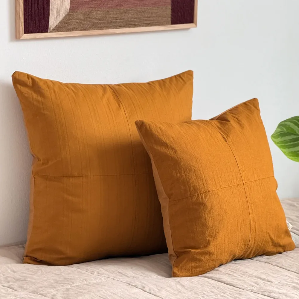 Upcycled pudebetræk, 50x50cm, brændt orange, Emily striber