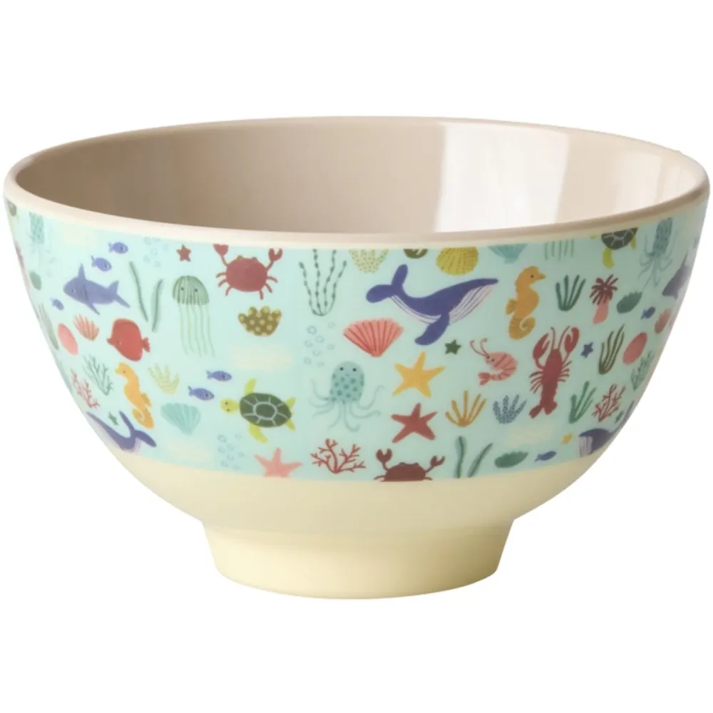 Rice Blue Ocean Print Melamine Skål Slim 300 Ml