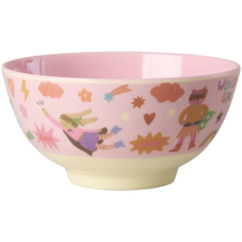 Rice Melamin Skål Med Hero Print - Medium - Coral - 700 Ml