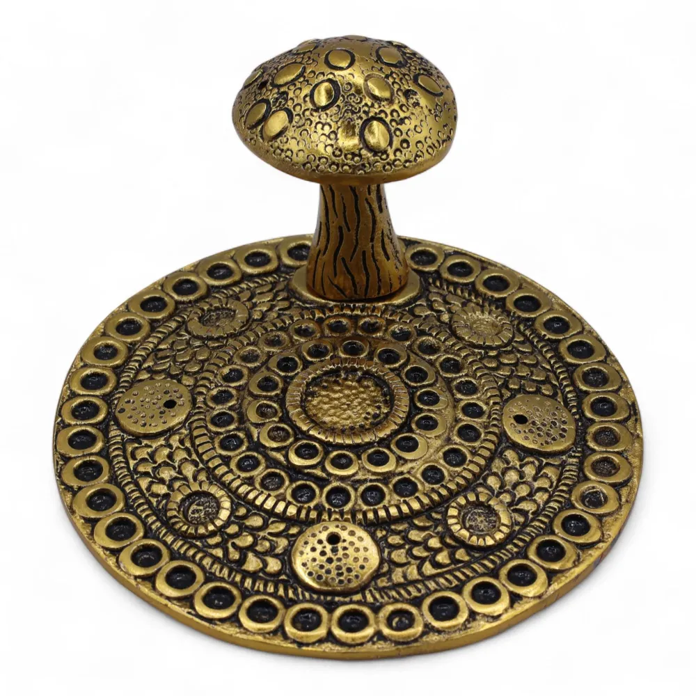 Antik Messing Svampe Røgelsesholder Mandala Ring Bakke