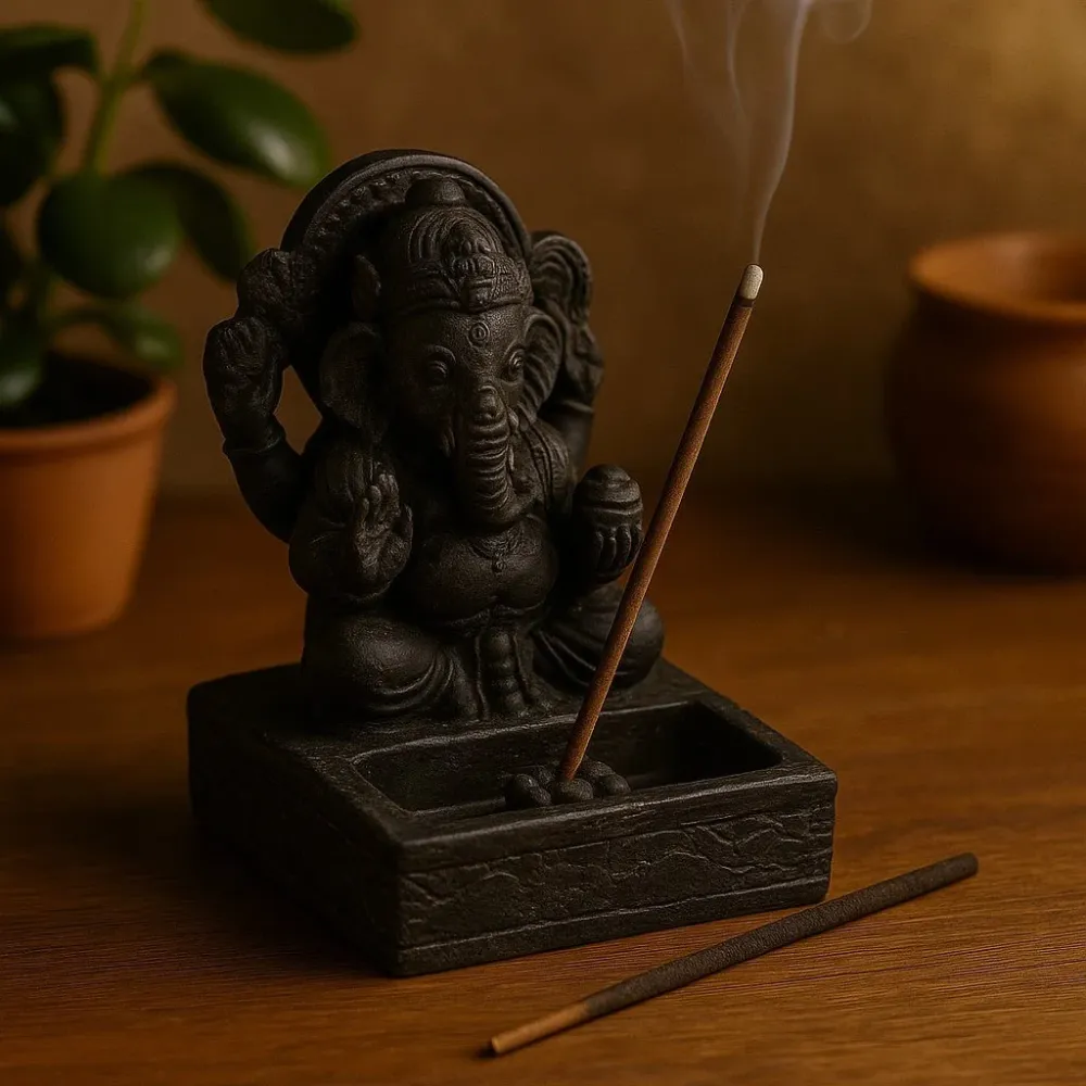Røgelsesholder Ganesha Feng Shui Sort Antik