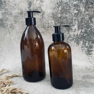 Genbrugsflaske med pumpe – 500 ml – Brunt glas