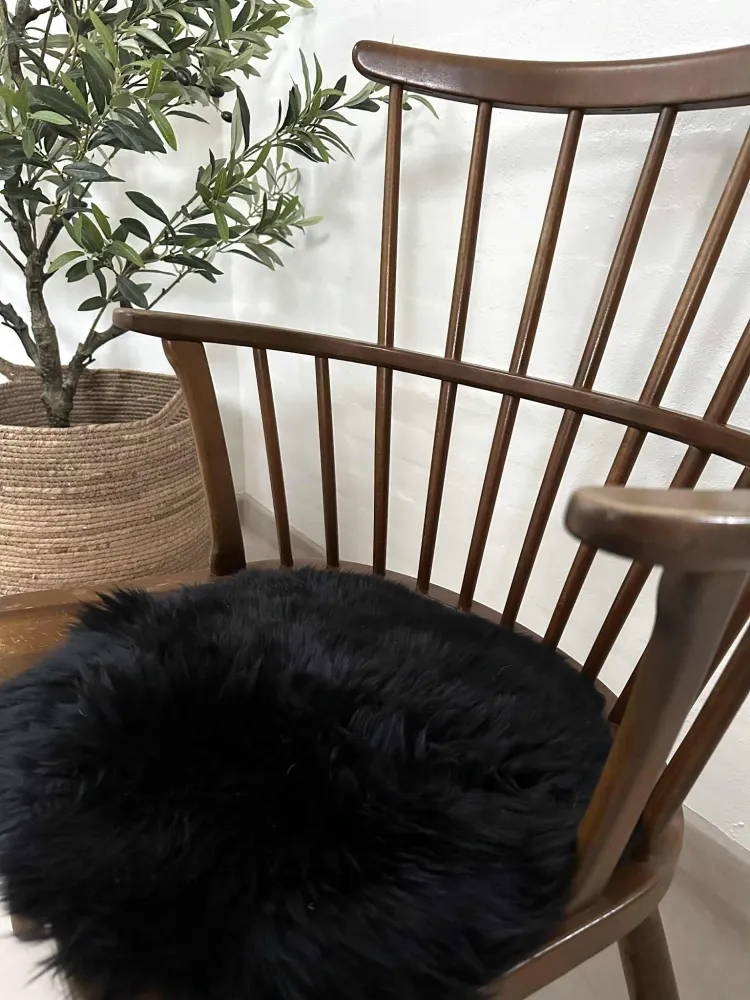 Sædeskind Ø 34cm - Sort lammeskind