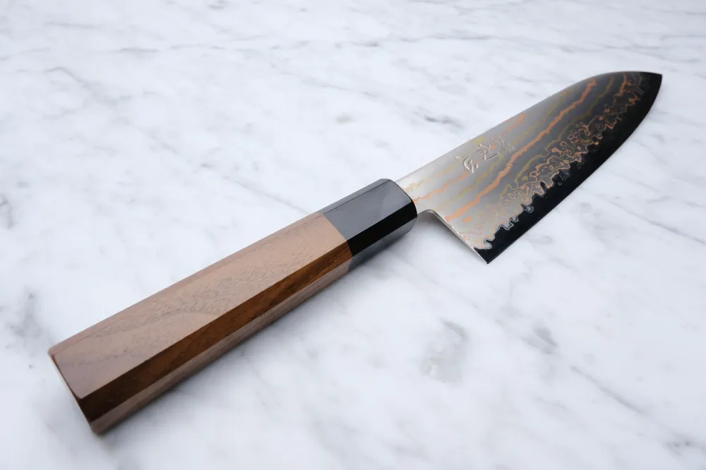 Hatsukokoro Hayabusa Rainbow Damascus - 180 mm Santoku