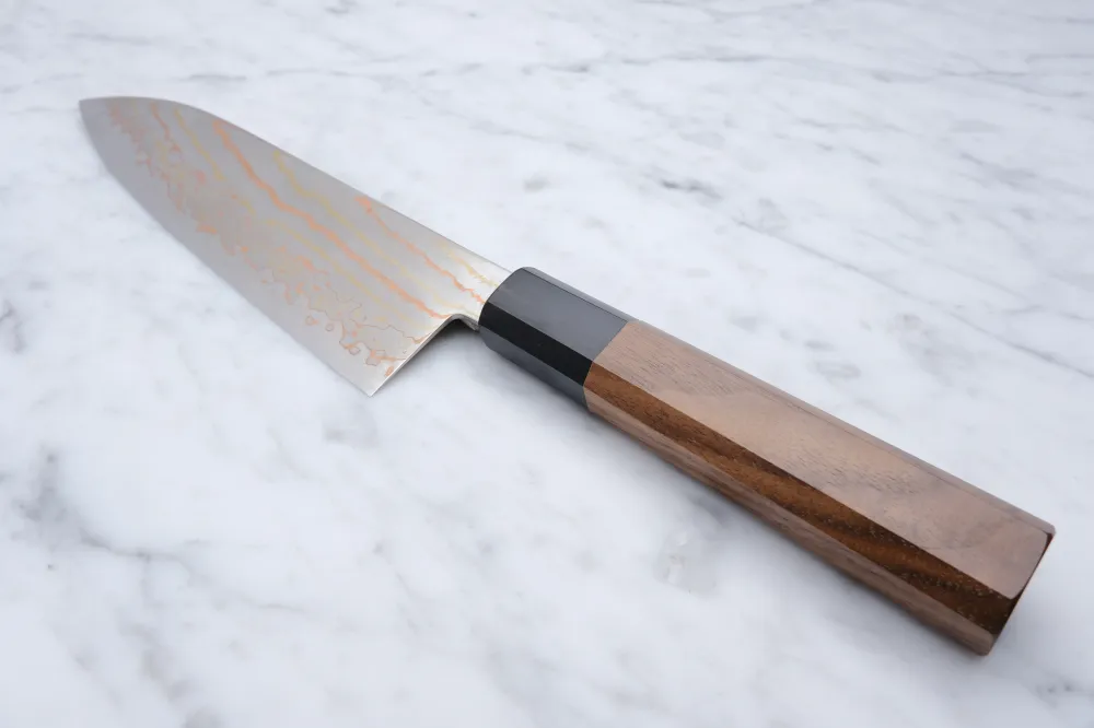 Hatsukokoro Hayabusa Rainbow Damascus - 180 mm Santoku